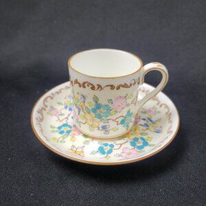 Vintage Crown Staffordshire England Demitasse Cup Saucer Butterfly Birds 15663